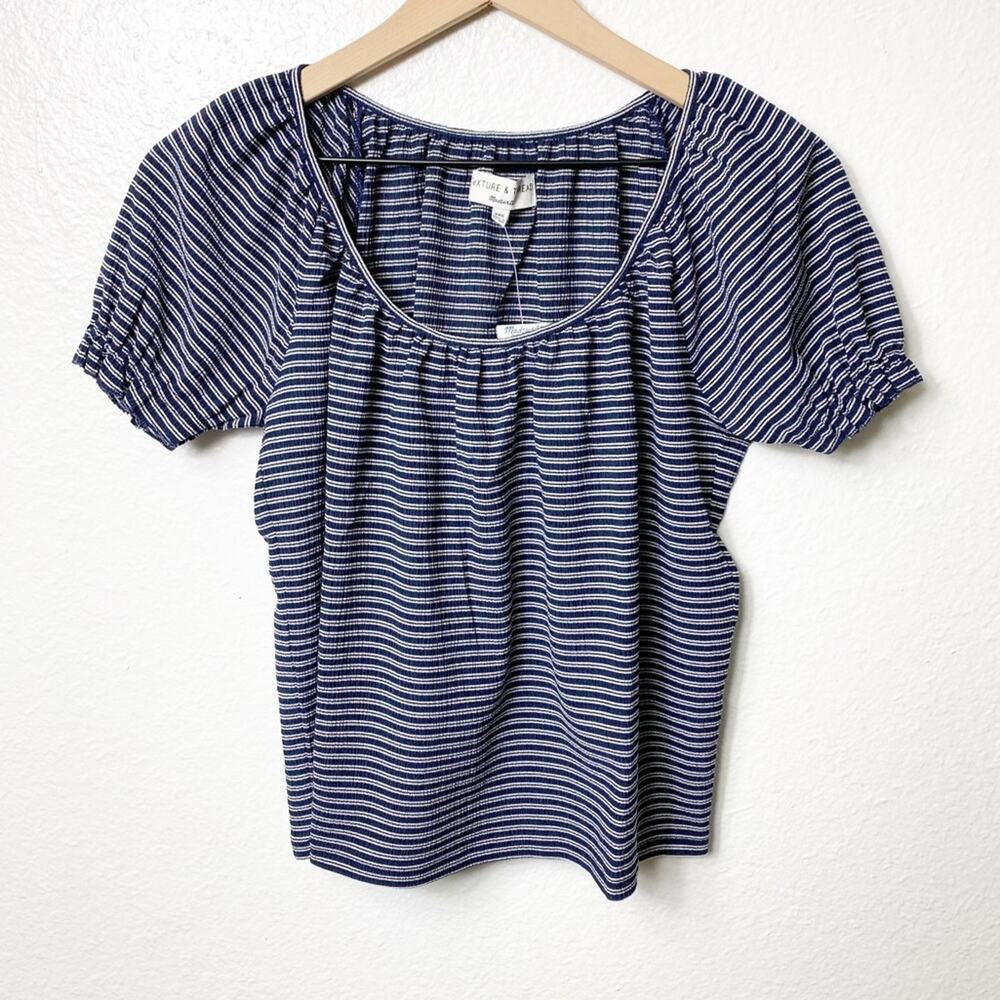 Madewell Texture & Thread Blue Peasant Stripe Top XSS BRAND NEW